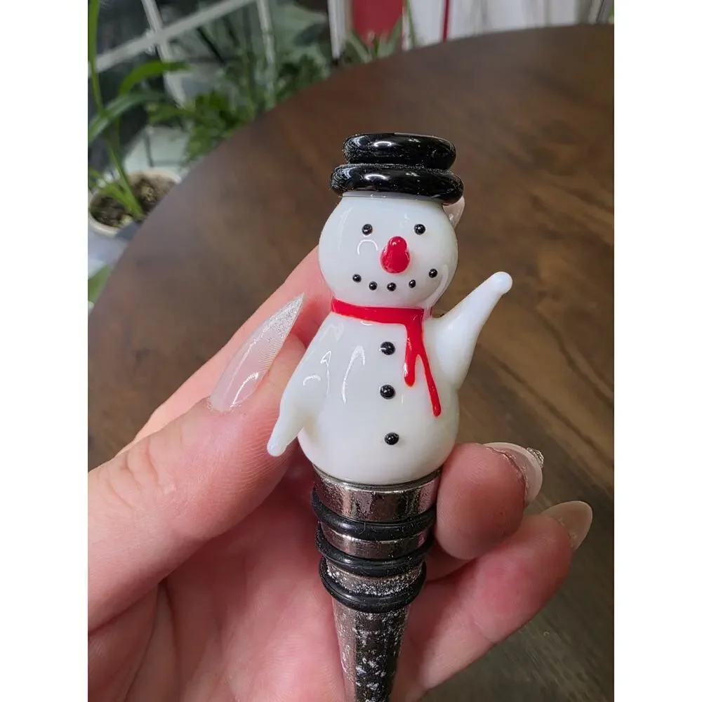 Glass Snowman Reusable Cork‎ Bottle Top Stopper Winter Holiday Themed